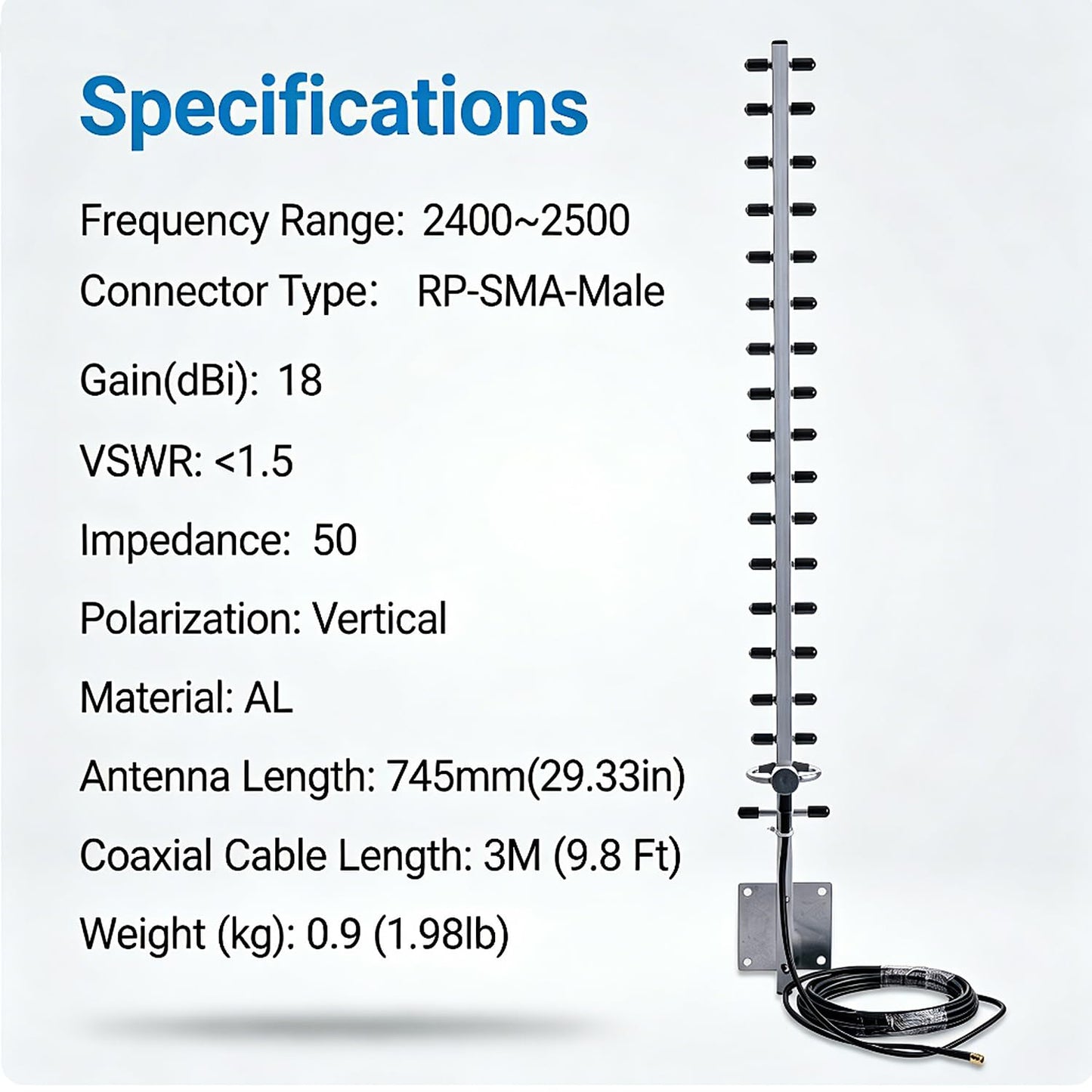 GTOMNI Yagi WiFi Antenna - 12dBi High Gain Directional 2.4GHz Antenna with RP-SMA Male Connector for Wireless Router, Security Camera, PR-SMA Male