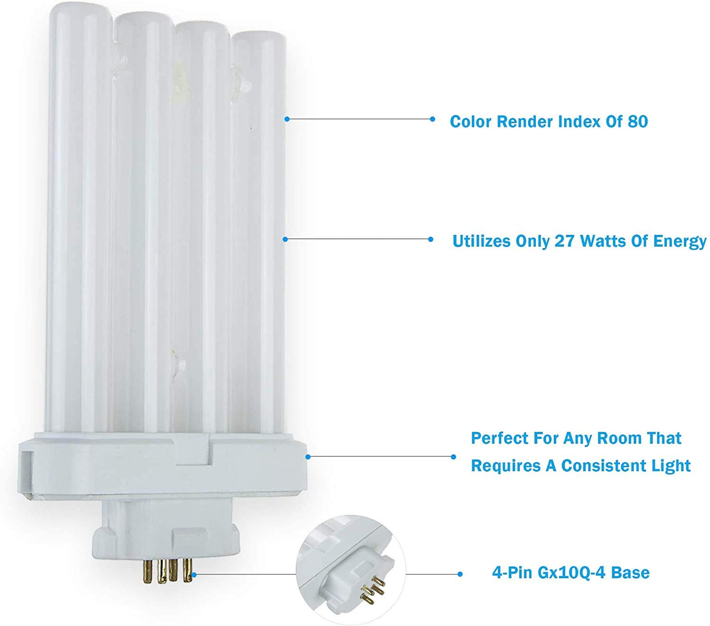 Dysmio Compact Fluorescent 27W Quad Tube, 6500K Daylight Light FML Light Bulbs with GX10Q-4 Base - 2 Pack