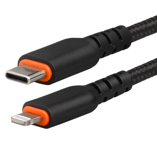 PowerMyne USB-C to Lightning [MFi Certified] 6.56 ft (2M) Black, Nylon Braided Cable, 100K Bend Rated - 15W Charge and 480Mbps Data Transfer…