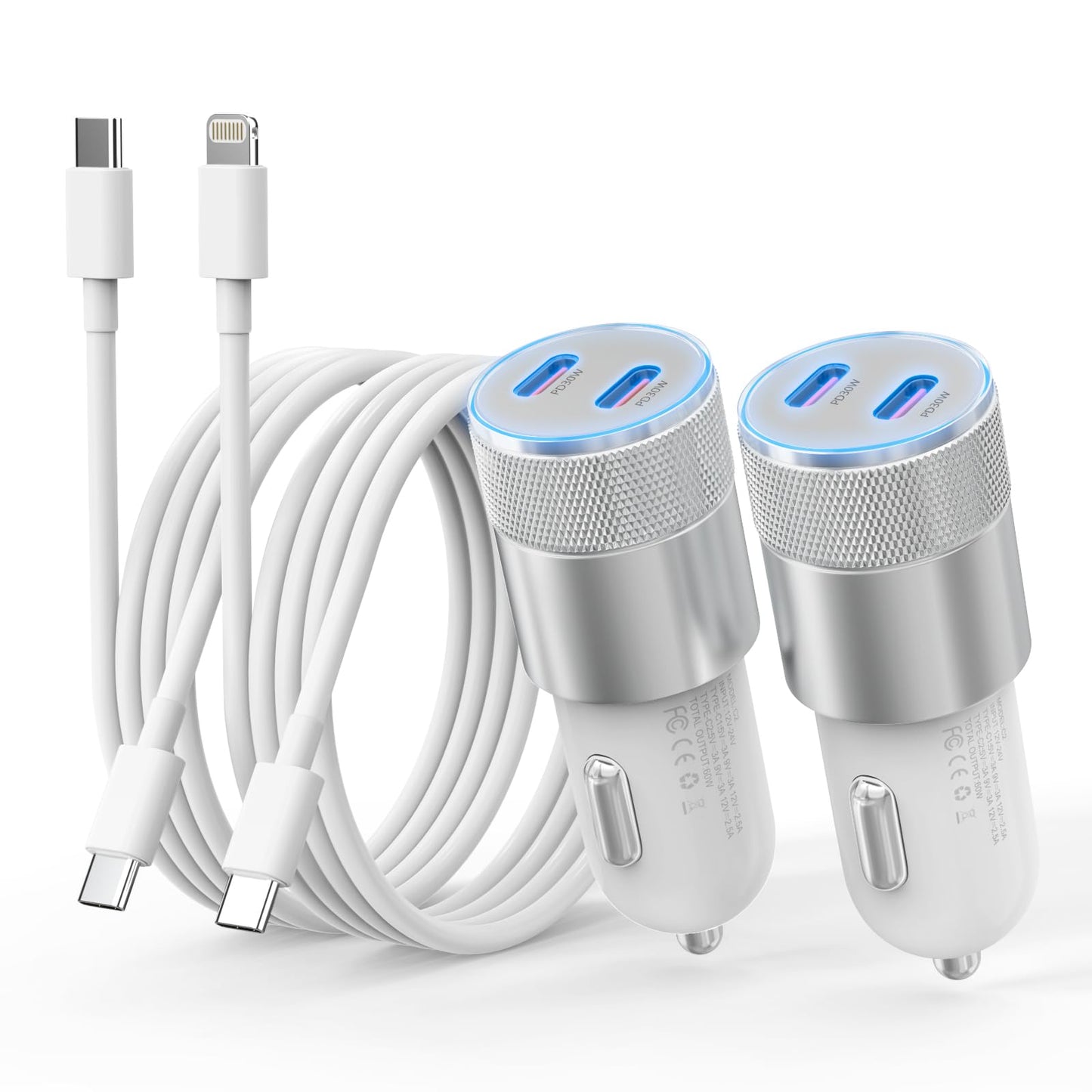 iPhone 14/13 Pro Max Car Charger, 36W 2-Port Fast USB C Car Charger Power Cigarette Lighter Adapter with 3FT Lightning Cable for iPhone 14/13 Plus/12