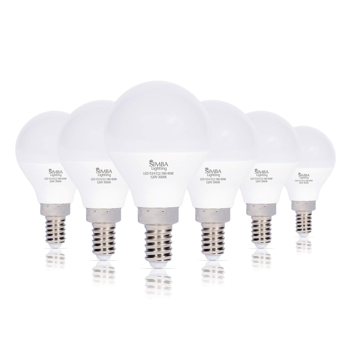 Simba Lighting LED G14 5W Small Globe, Candelabra E12 Base, 3000K, 6 Pack