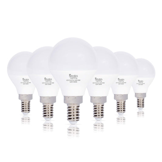 Simba Lighting LED G14 5W Small Globe, Candelabra E12 Base, 3000K, 6 Pack