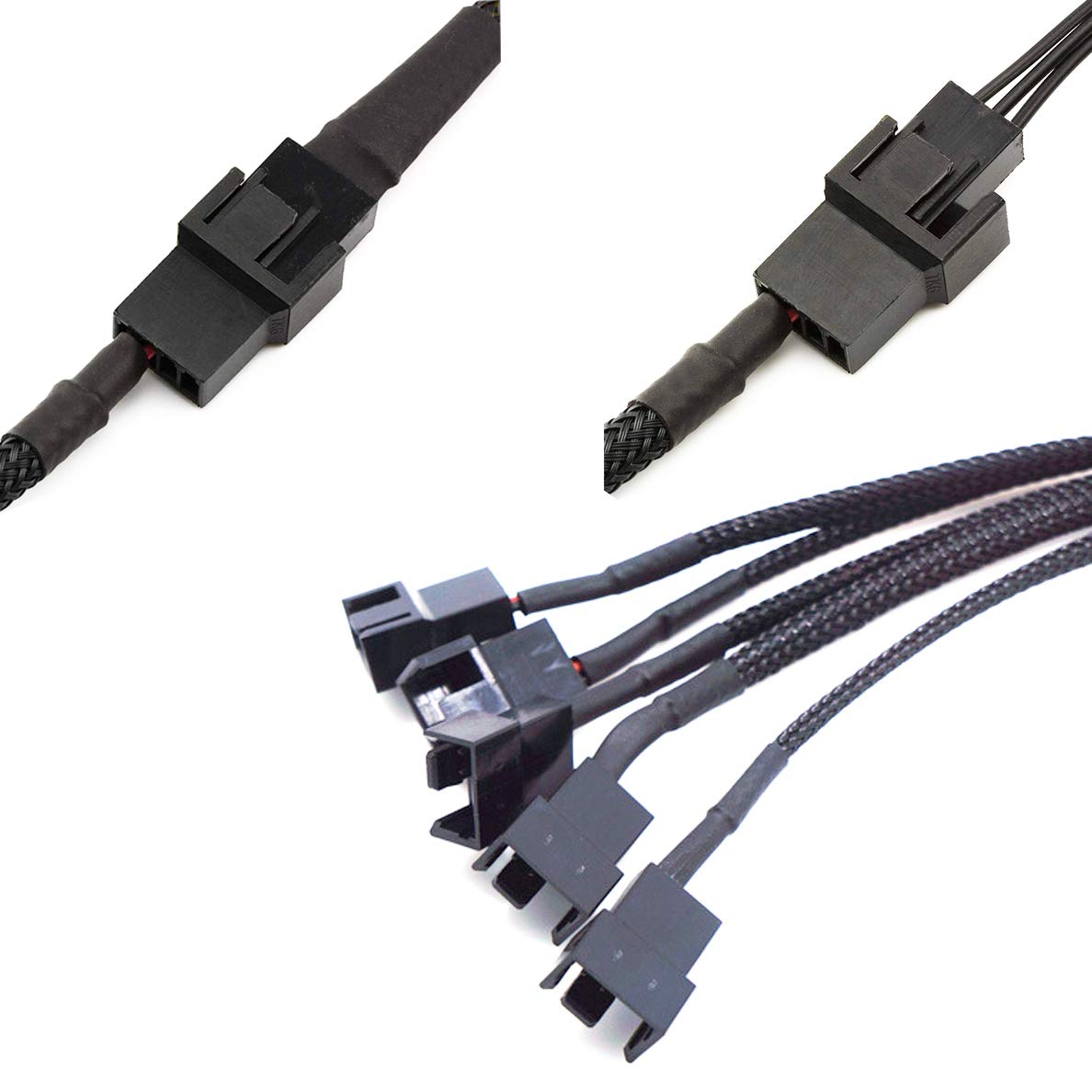 2Pack 15-Pin Male SATA to 5 Fan 12V Sleeved Power Adapter Cable SATA to 3 Pin / 4 Pin PMW PC Case Fan Power Adapter Cable,Computer Cooler Cooling Fan
