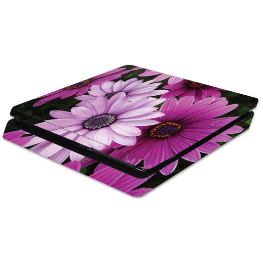 MightySkins Skin Compatible with Sony PS4 Slim Console - Purple Flowers | Protective, Durable, and Unique Vinyl Decal wrap Cover | Easy to Apply