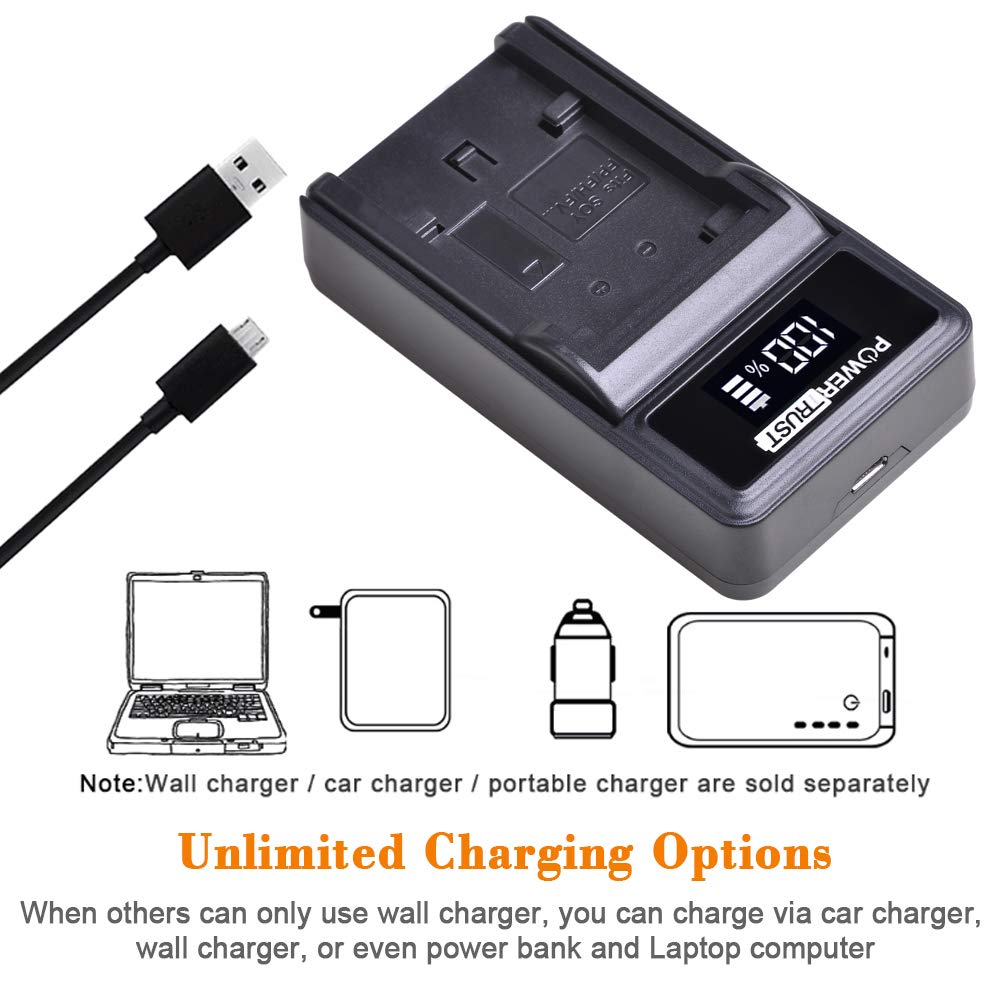 PowerTrust 1X Battery NP-FH50 FH50 and LED USB Charger for Sony NP-FH50 NP-FH40 NP-FH30 DSLR-A230 DSLR-A330 DSLR-A290 DSLR-A380 DSLR-A390 DSC-HX1