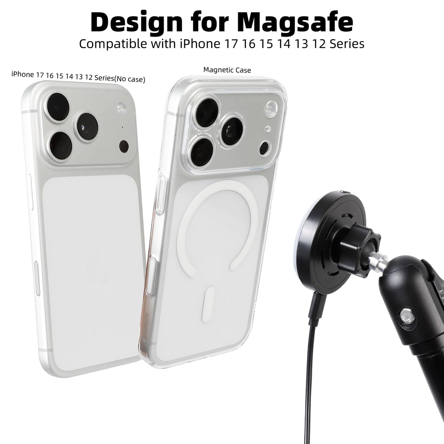 Magnetic Wireless Charging Phone Mount Holder for Ford Bronco 2021 2022 2023 2024 2025 2/4 Door, 7.3" Aluminum Alloy Arm, Dual 360 Rotation