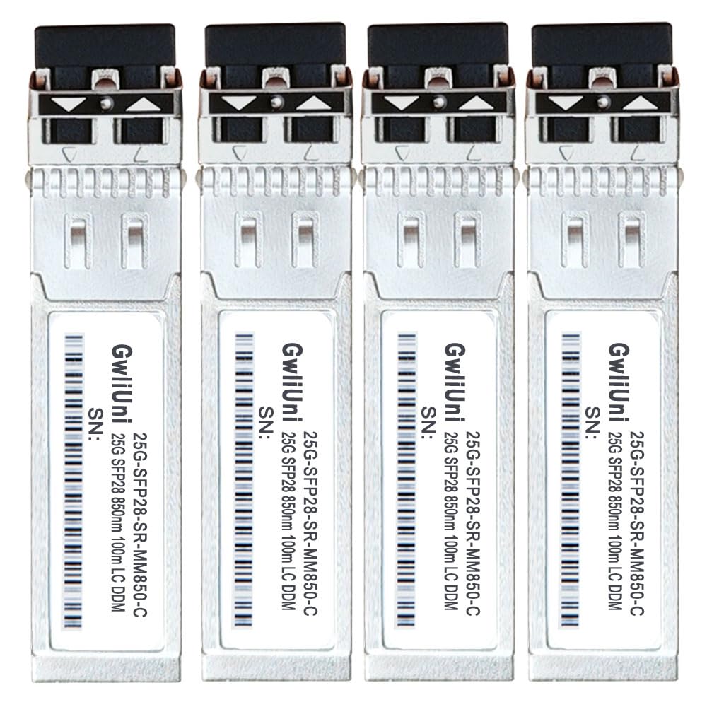 4Pcs 25G SFP28 Multi-Mode SFP+ Fiber Module Network Transceiver, SR MM850nm 100m, Duplex LC for Data Center Switch, Router, Firewall, Server etc.,