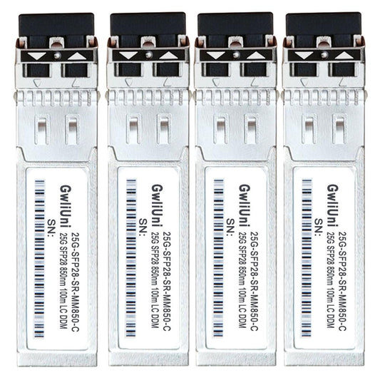 4Pcs 25G SFP28 Multi-Mode SFP+ Fiber Module Network Transceiver, SR MM850nm 100m, Duplex LC for Data Center Switch, Router, Firewall, Server etc.,
