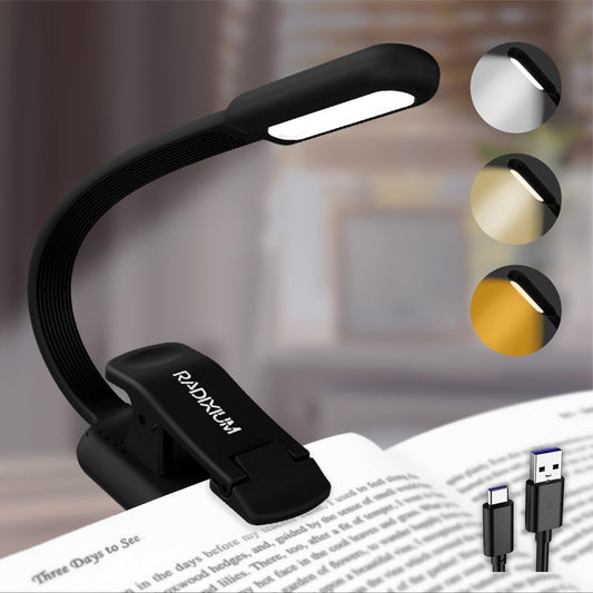RADIXIUM Rechargeable Book Light for Reading - 9LED Eye-Caring Clip Light w/ 9 Color Temp, Stepless Dimming, 50H Battery, USB-C, Ultra Slim - Gift