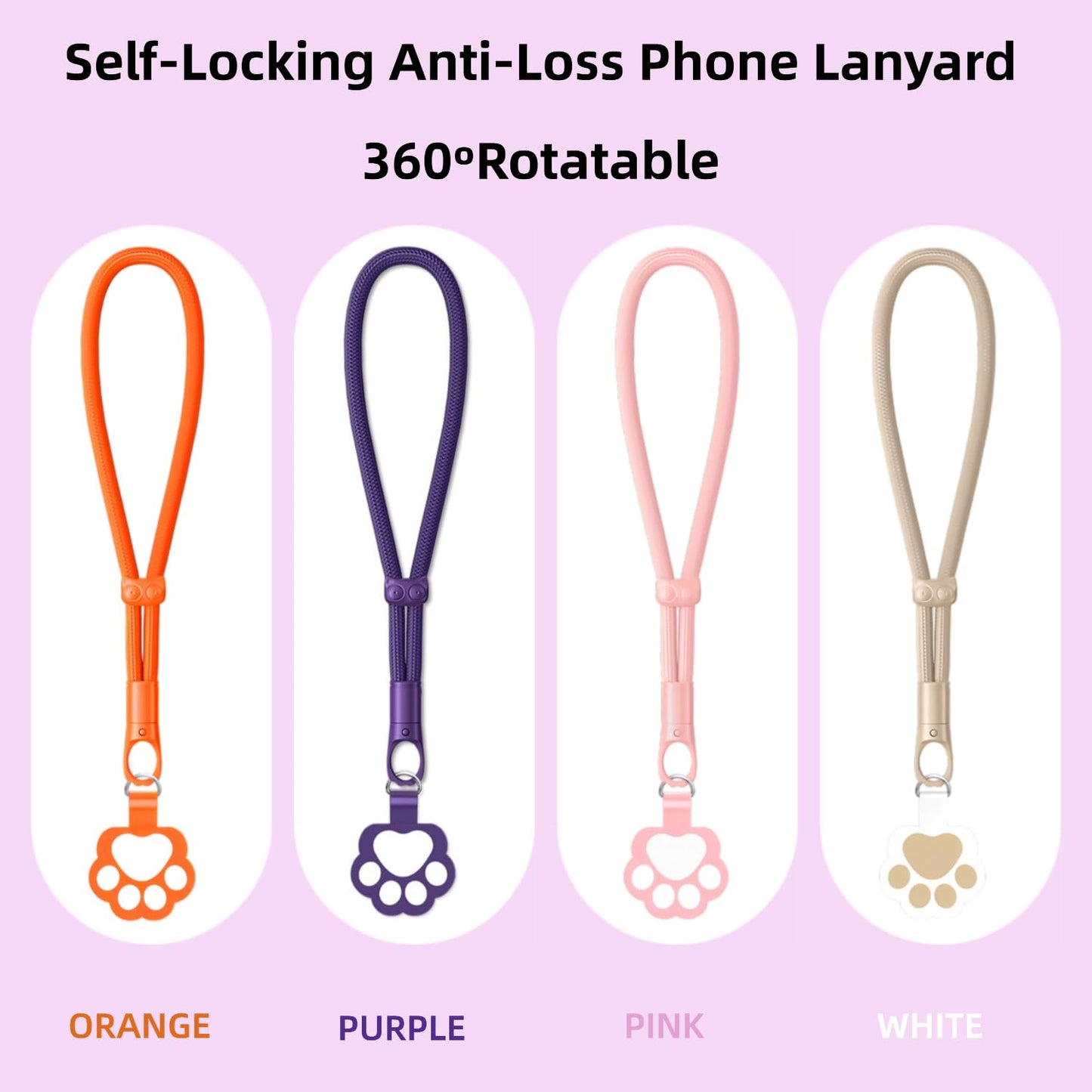 NUANJUYU 360° Rotatable Phone Lanyard, Tangle-Free Design with Cat Lock, Adjustable Anti-Lost Soft Wrist Strap for Men Women iPhone?White?