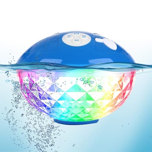 Blufree Bluetooth Pool Speaker with Colorful Light, Portable Floating Pool Speaker IP68 Waterproof,Built-in Mic, Floatable Crystal Clear Sound
