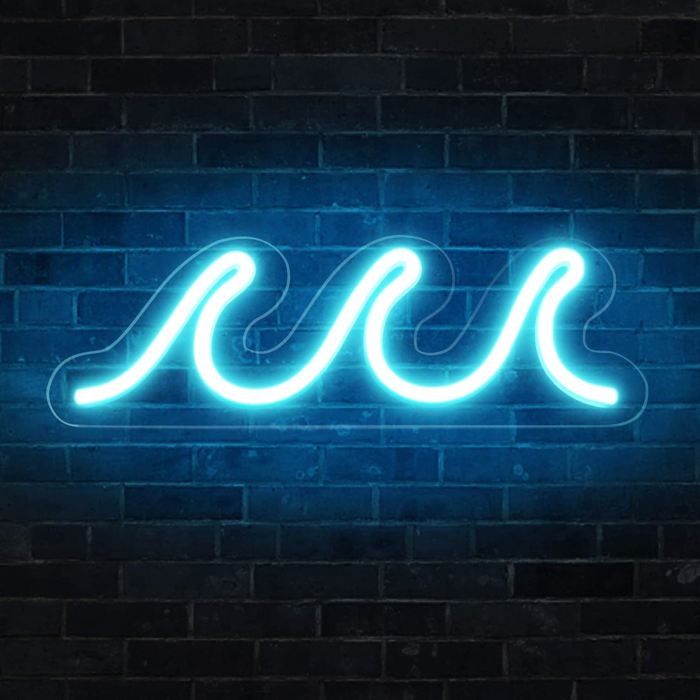 Wave Neon Signs for Bedroom, Ice Blue LED Neon Signs for Wall Decor, Night Lights USB Powered with Dimmer & Switch, Tropical Decor for Living Room