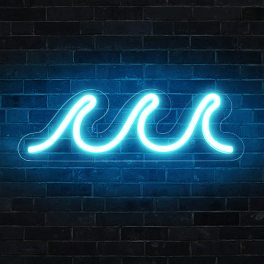 Wave Neon Signs for Bedroom, Ice Blue LED Neon Signs for Wall Decor, Night Lights USB Powered with Dimmer & Switch, Tropical Decor for Living Room
