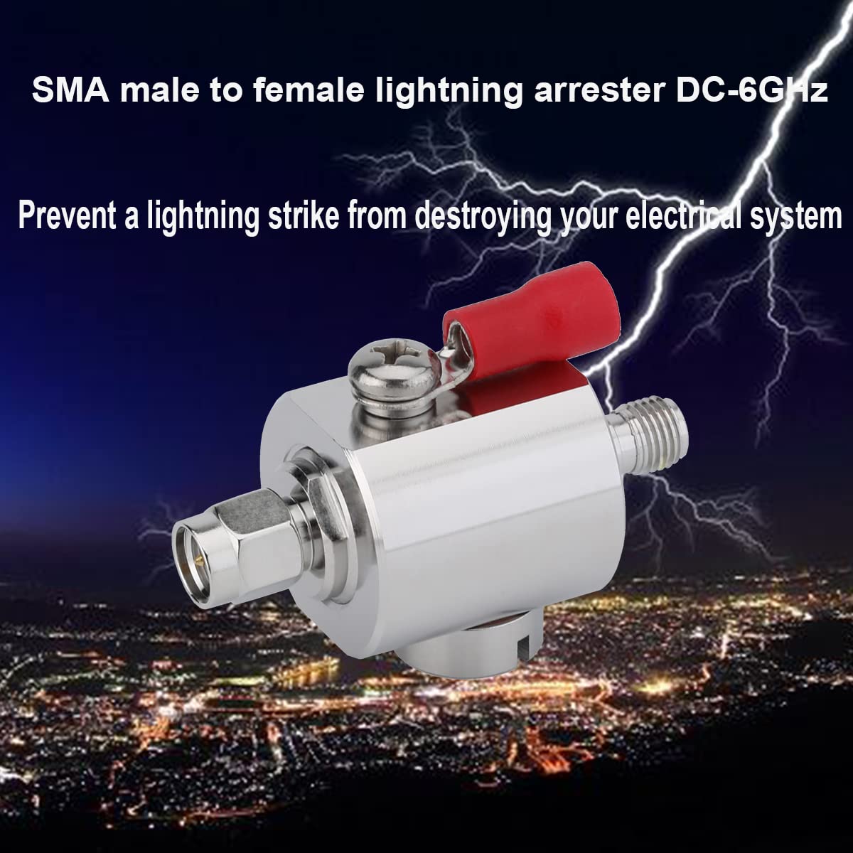 SMA Lightning Arrestor Cellular & GPS SMA Surge Protector SMA Male to SMA Female 0-6GHz 50 Ohms (6G Lightning arrestor Male to Female)