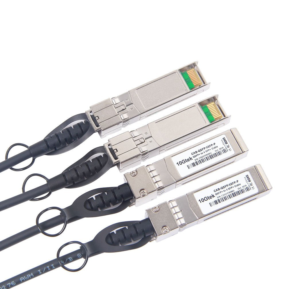 10Gtek 40G QSFP+ to 4xSFP+ Breakout DAC - 40GBASE-CR4 Passive Direct Attach Copper Twinax QSFP to SFP Cable for Juniper QFX-QSFP-DACBO-3M Devices