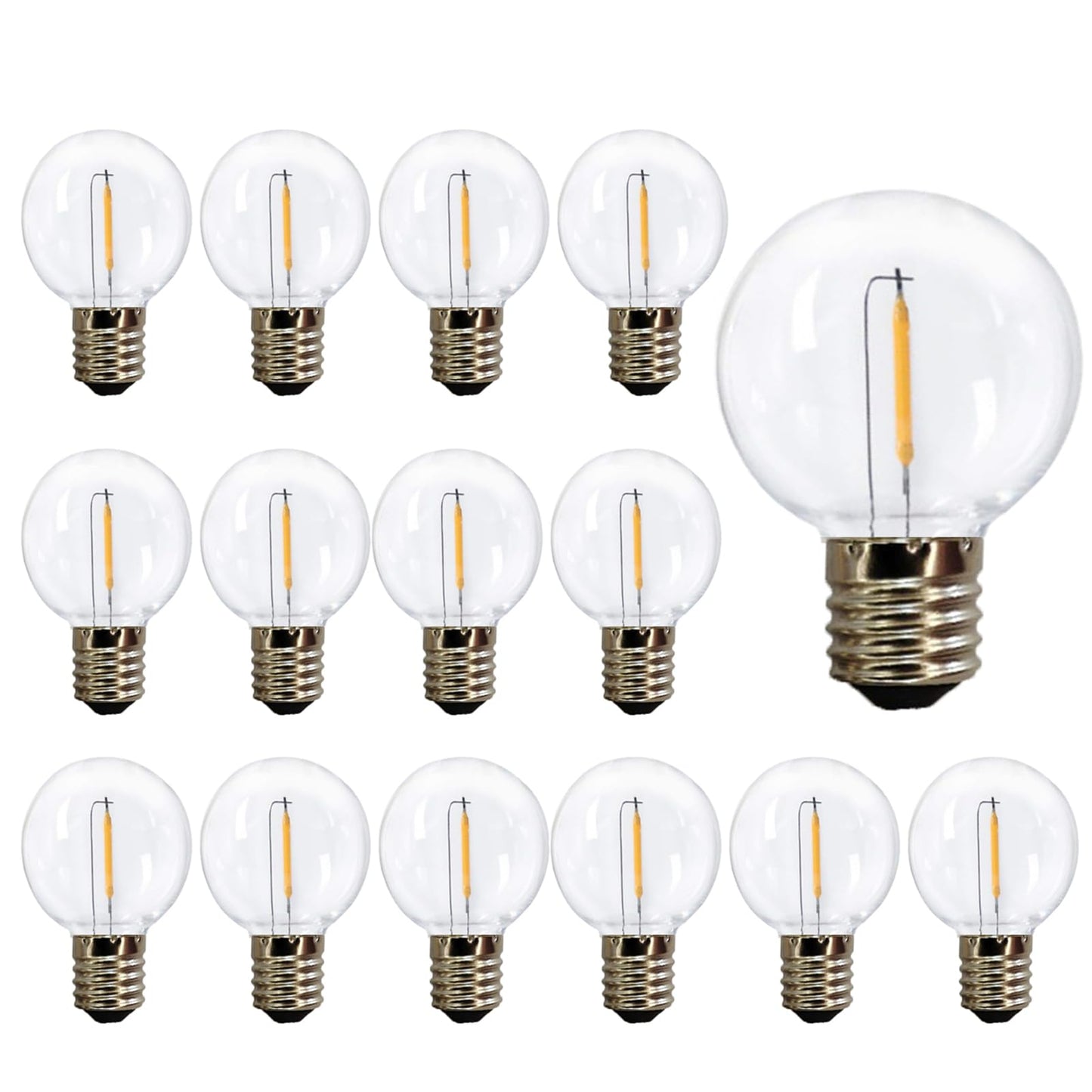 G40 Globe Replacement Bulbs C9/E17 Intermediate Base 1W G40 Shatterproof Waterproof Clear Plastic LED Filament Bulb Warm White 2700K Outdoor String
