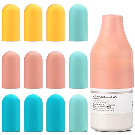 12 Pack Silicone Bottle Covers – Travel Essentials for Men & Women, Leak-Proof Elastic Sleeves for Beach, Cruise & Airplane Trips