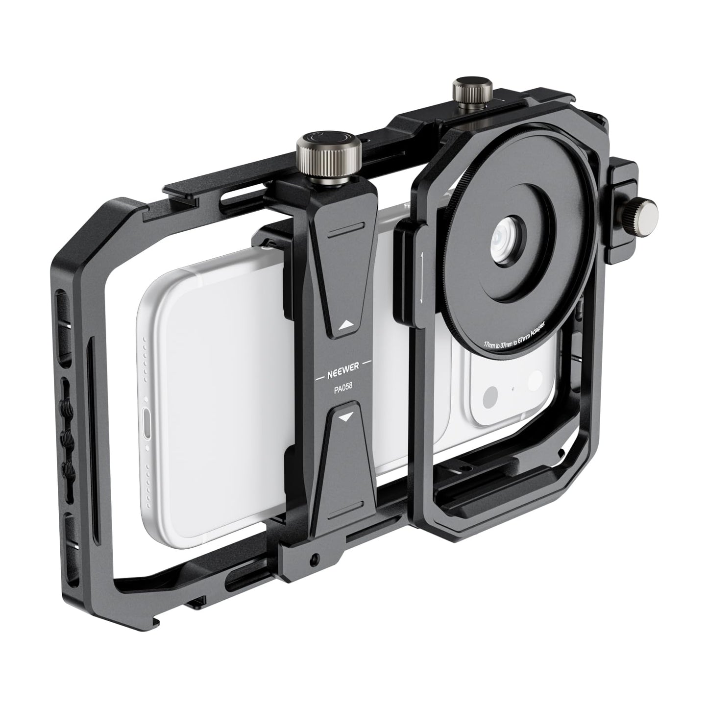 NEEWER Universal Phone Cage Video Rig Stabilizer with 17mm to 37mm & 67mm Lens Filter Adapter Ring Accessories Compatible with iPhone Android Samsung