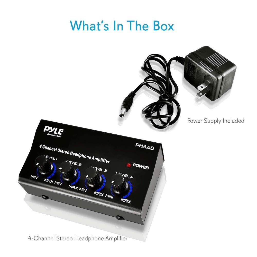 4-Channel Portable Stereo Headphone Amplifier - Professional Multi Channel Mini Earphone Splitter Amp w/ 4 ¼” Balanced TRS Headphones Output Jack