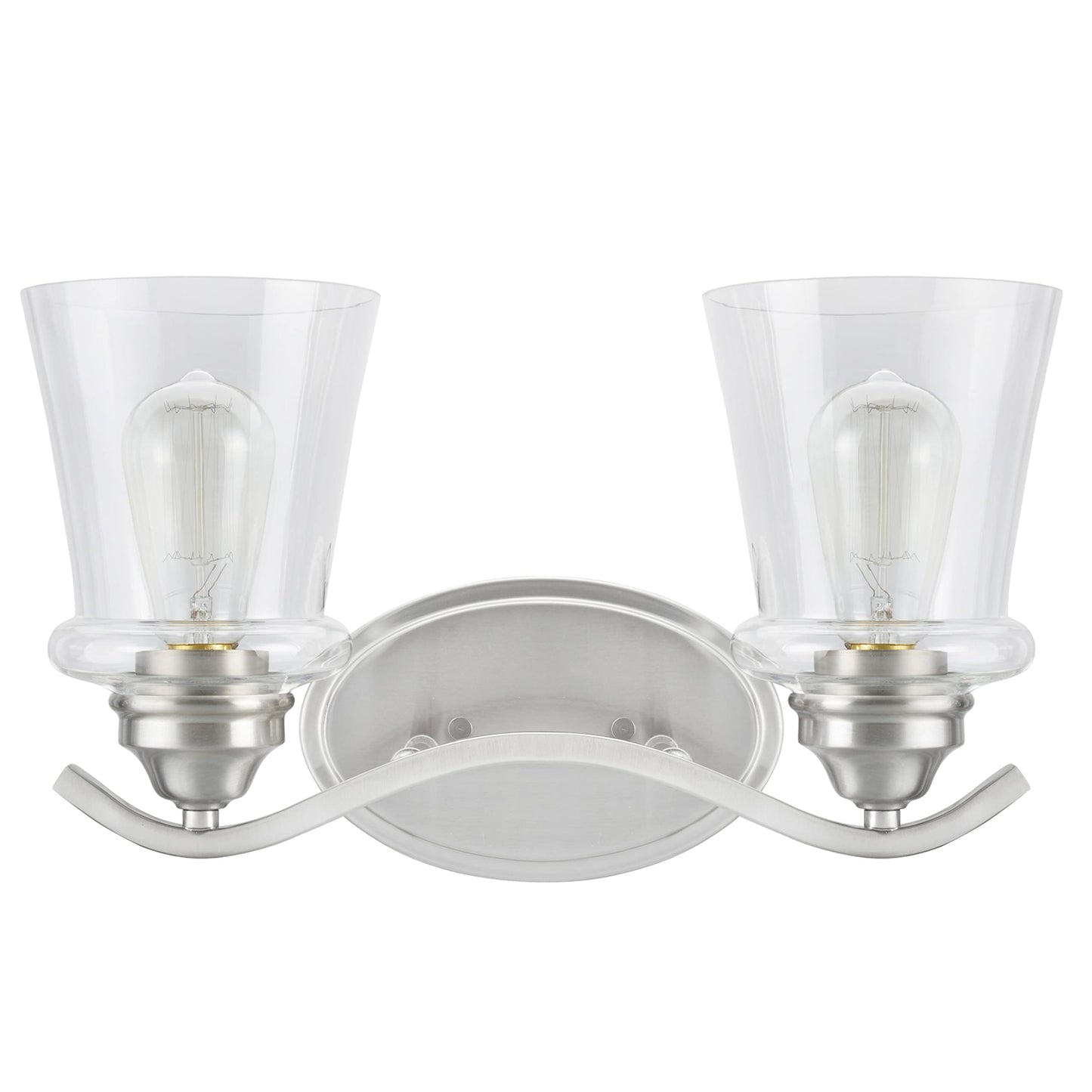 Aspen Creative 62116-1, Two-Light Metal Bathroom Vanity Wall Light Fixture, 15 1/2" Wide, Transitional Design in Satin Nickel with Clear Glass Shade