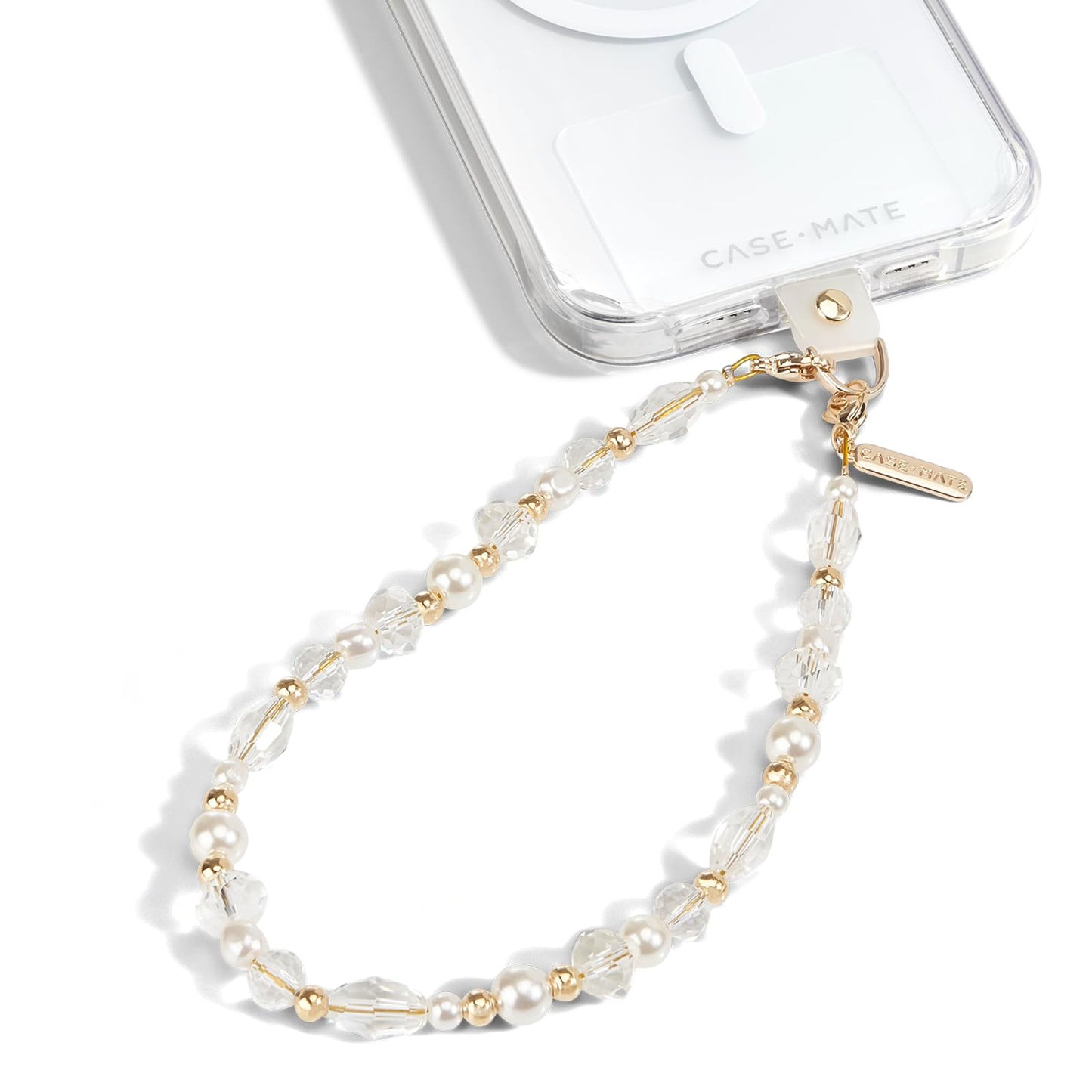 Case-Mate Phone Charm Wrist Strap w/Pearls & Crystals - Crystal Pearl Gold