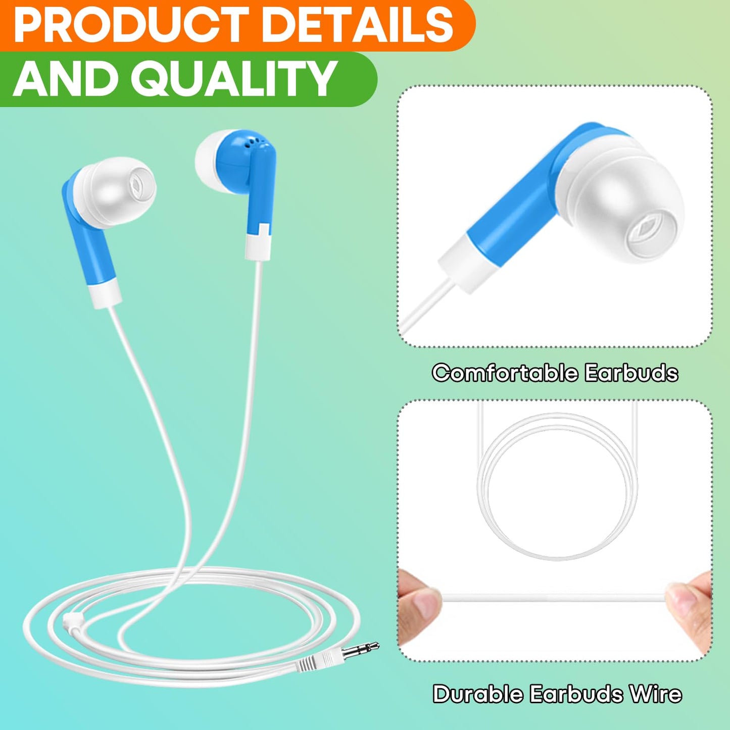 Wensdo 30 Packs Kids Earbud Headphones Bulk, Wired Earphones with 3.5 mm Jack Multi Colored Perfect for Classroom School Students Children and Adult