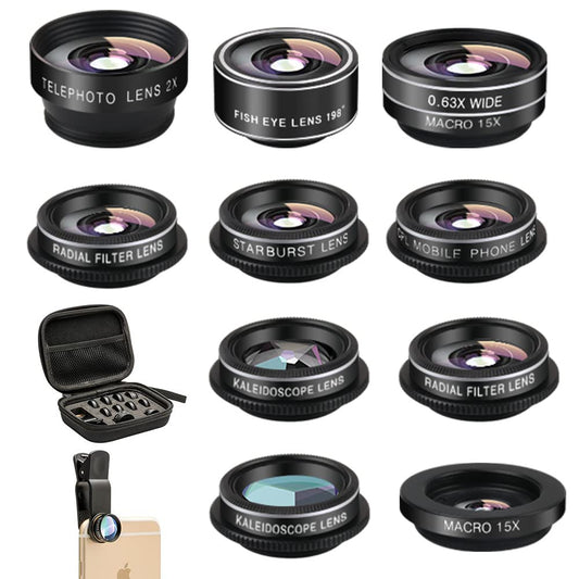 Mocalaca Phone Camera Lens (11 Lenses) Phone Lens Kit, Clip on Fisheye/Macro/Wide Angle Lens Attachment with Travel Case for iPhone 14 13 12 11 Xs X