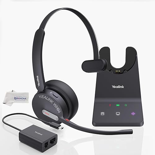 Yealink WH64 Wireless DECT Headset & Bluetooth UC Mono & EHS62 Adapter, Teams & Zoom Compatible, Acoustic Shield 2.0, 3-Mic Noise Cancellation, Plug…