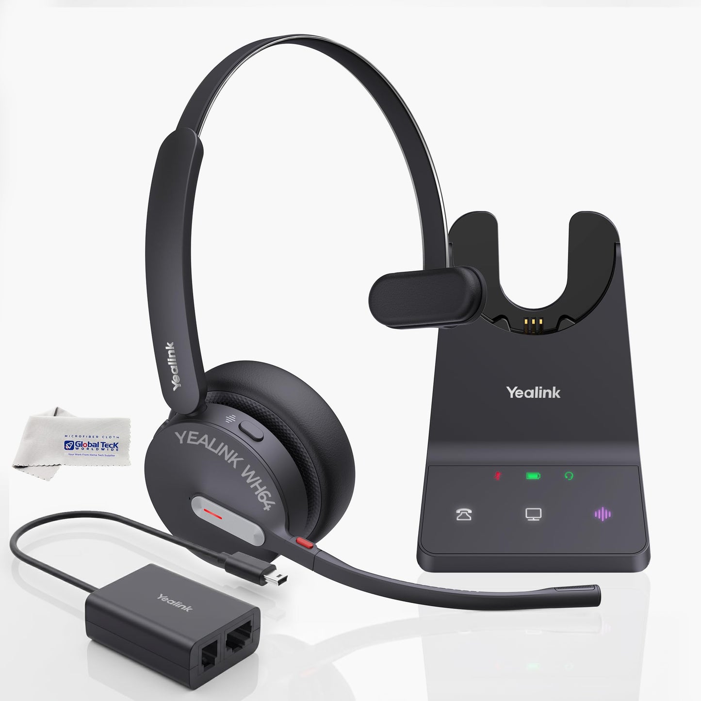 Yealink WH64 Wireless DECT Headset & Bluetooth UC Mono & EHS62 Adapter, Teams & Zoom Compatible, Acoustic Shield 2.0, 3-Mic Noise Cancellation, Plug…