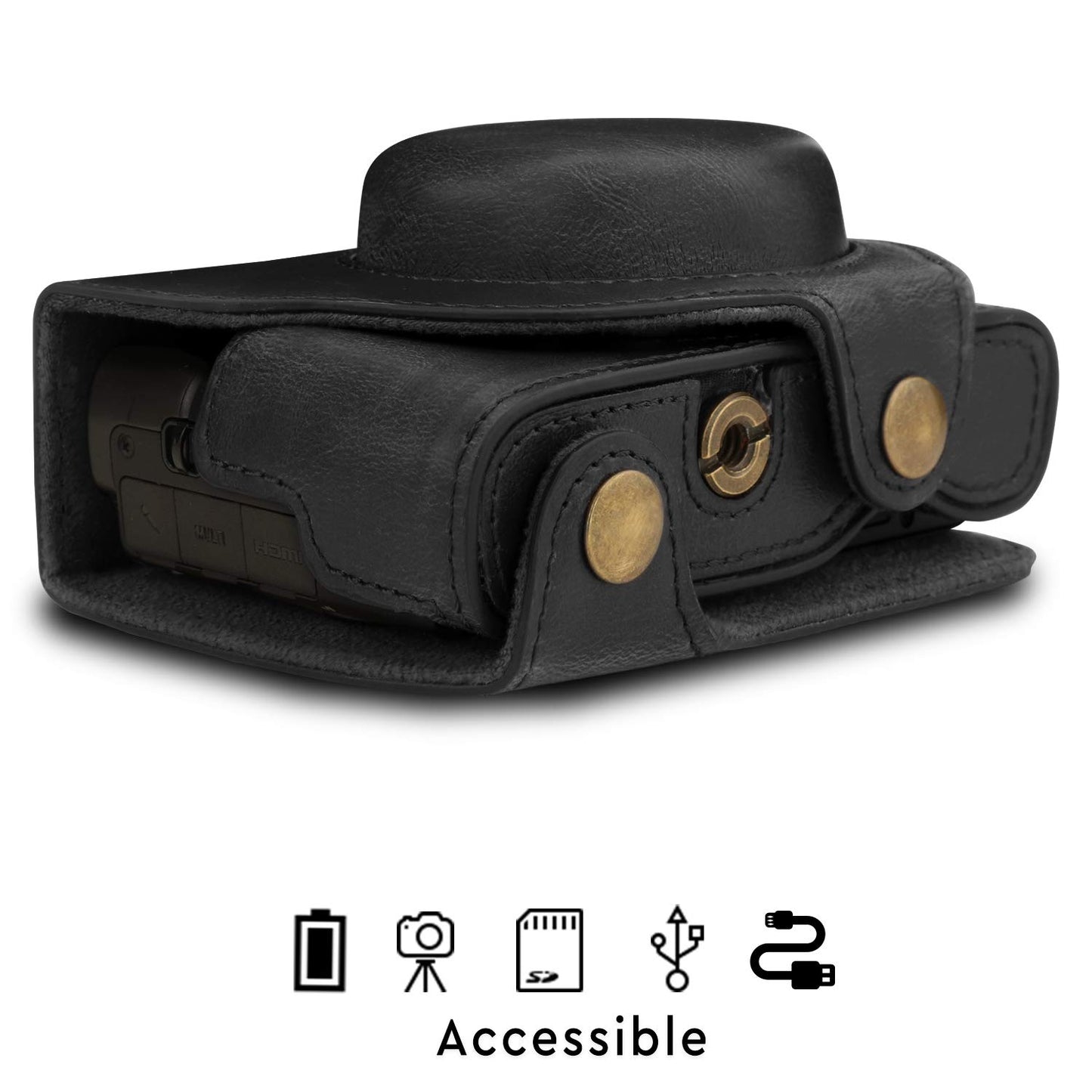 MegaGear MG1730 Ever Ready Leather Camera Case Compatible with Sony Cyber-Shot DSC-RX100 VII - Black