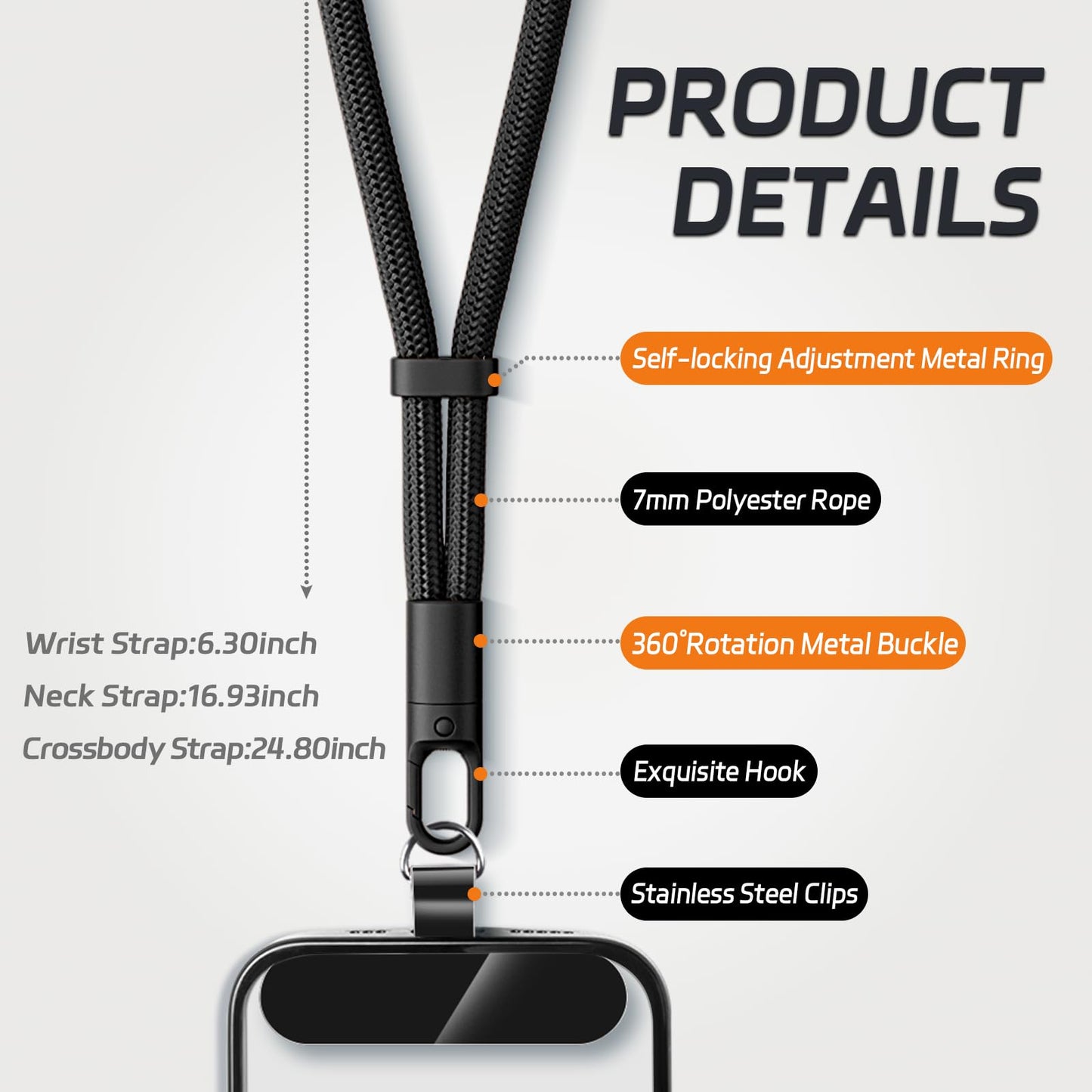 KITANIS 2 Pack Phone Lanyard,2×Hand Wrist Strap,4×Tether Tabs,Universal Cell Phone Multifuctional Patch Polyester Lanyards,Cell Phone Hand Strap