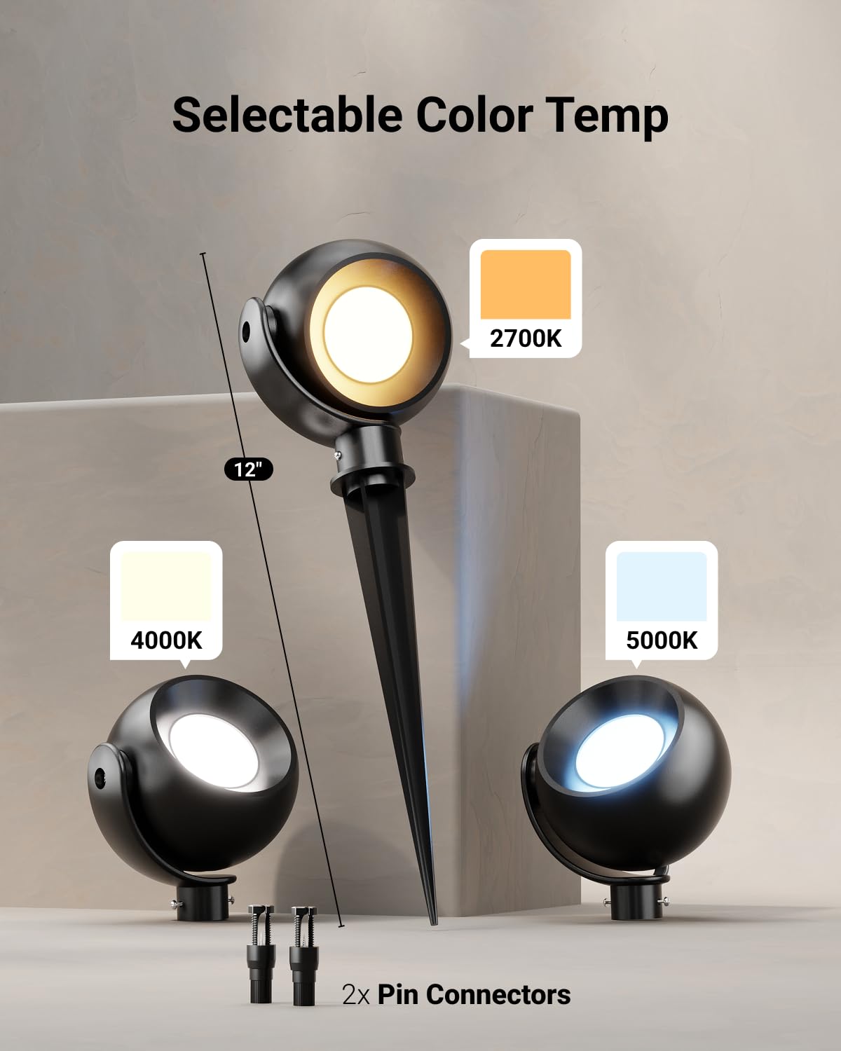 Sunco LED Low Voltage Spotlight Revolver, Sphere Shaped Garden Landscape Lights Outdoor [Luces para Jardin], 4W, 300 LM, 3 CCT: 2700K/4000K/5000K, Wet