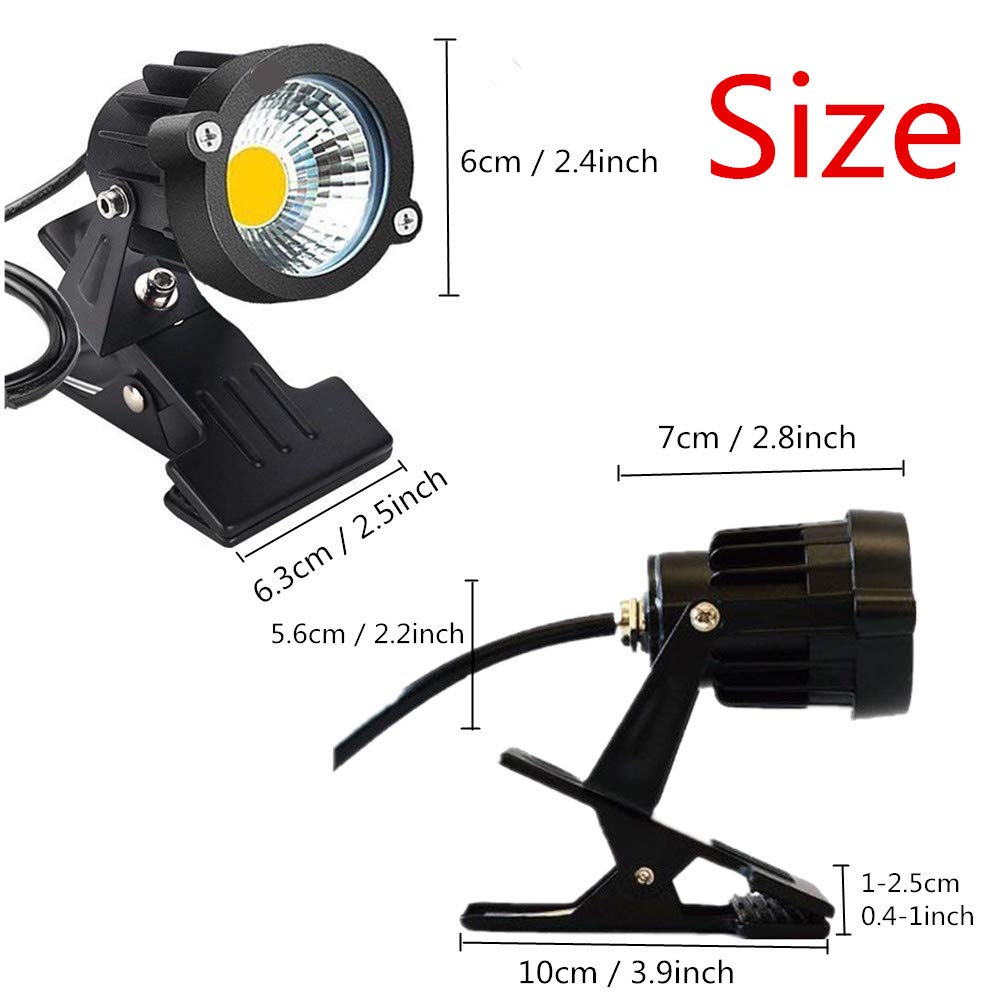 WeFoonLo 1pcs Outdoor 5W LED Clip on Light Water Resistant Adjustable Desk Stand Spotlight Lamp Signboard Blackboard Lighting with Plug (Warm White)