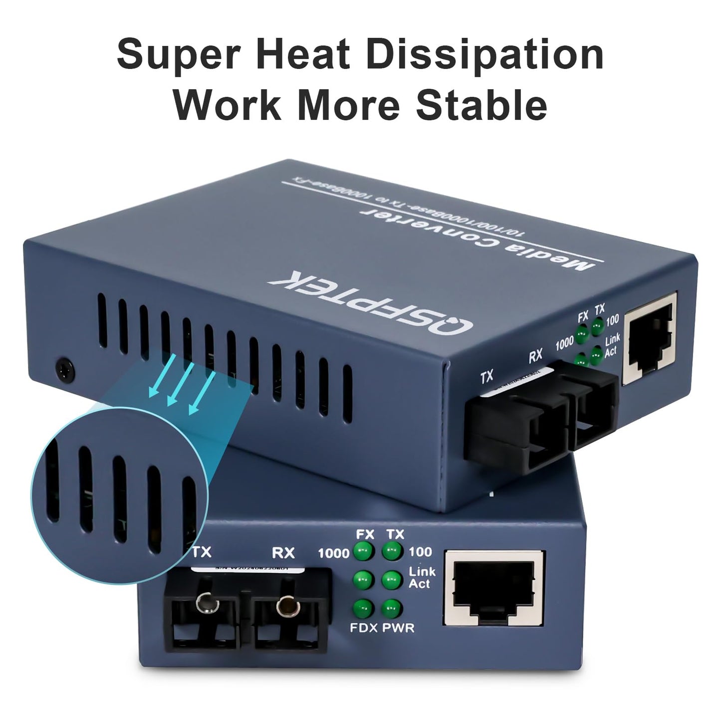 A Pair Ethernet Media Converter, 1.25G Multimode Dual SC Fiber Gigabit Media Converter 10/100/1000Base-Tx to 1000Base-SX (850nm, 550m)