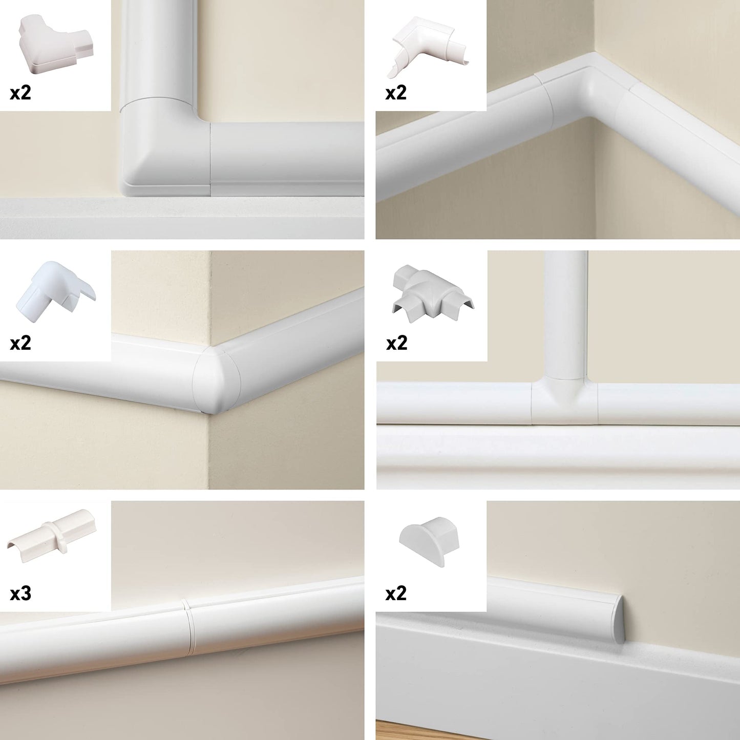 D-Line X-Small Cable Raceway Accessory Pack, Join 0.63in x 0.31in Cord Cover Lengths, 13 Accessories Included, Hide Cords Around a Variety of Angles