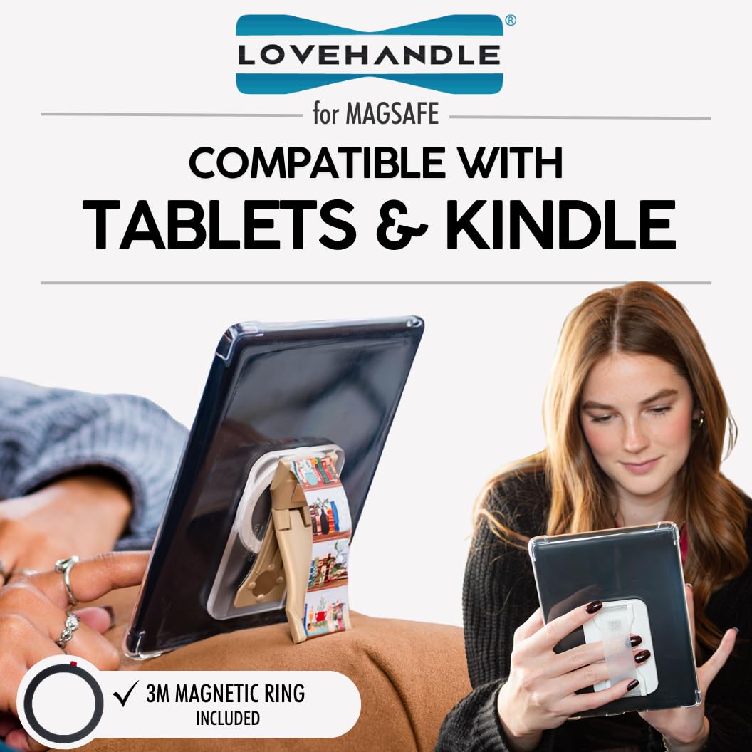 LoveHandle PRO MagSafe Compatible Magnetic Phone Grip w/Kickstand - Mount, Strap and Stand for Smartphone and Tablet - MagSafe Ring Included - Fits