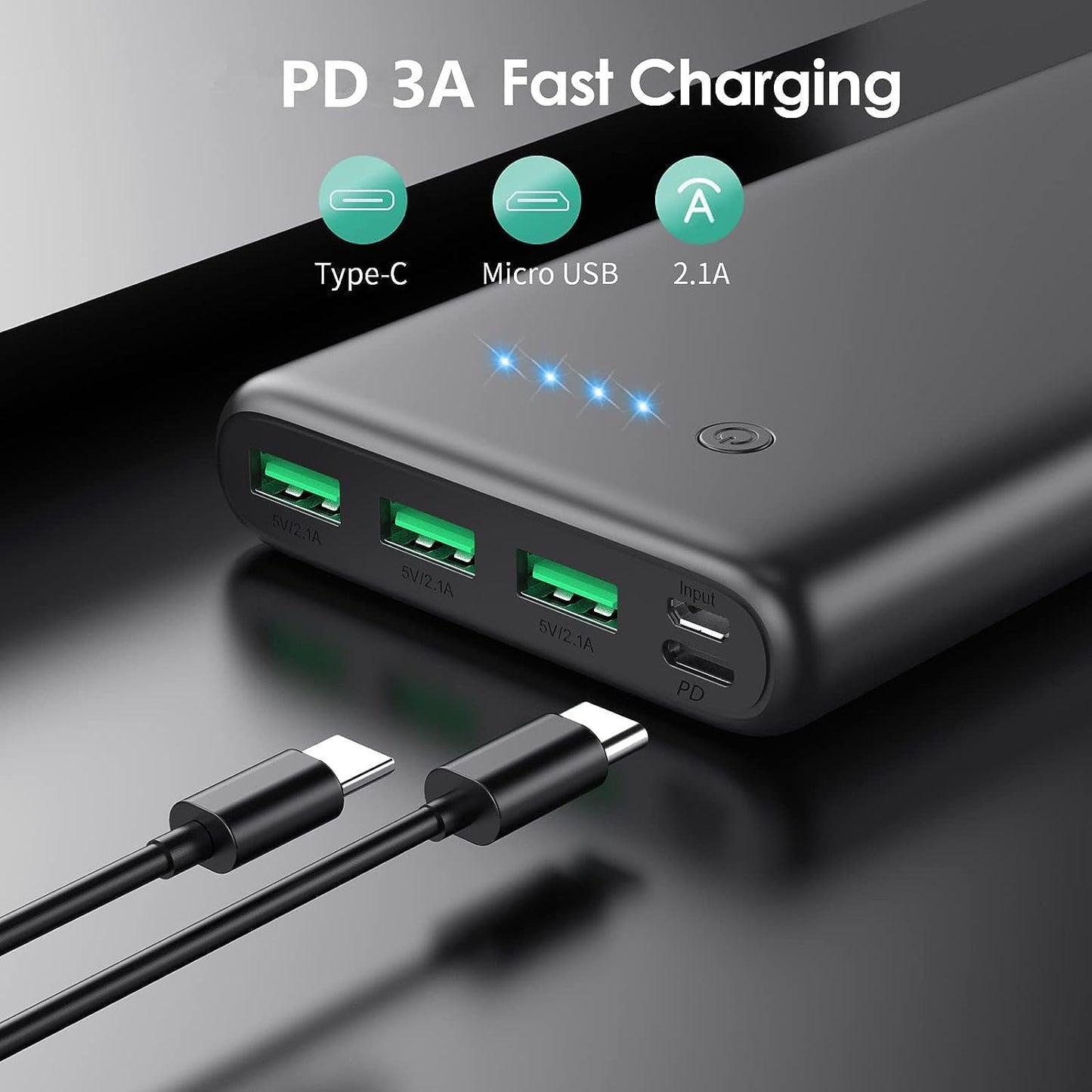 Feob Portable Charger 13800mah for iPhone with Built-in Cables & AC Wall Plug,6-in-1 USB C Power Bank with iWatch Charger,25W PD Fast Charging Battery