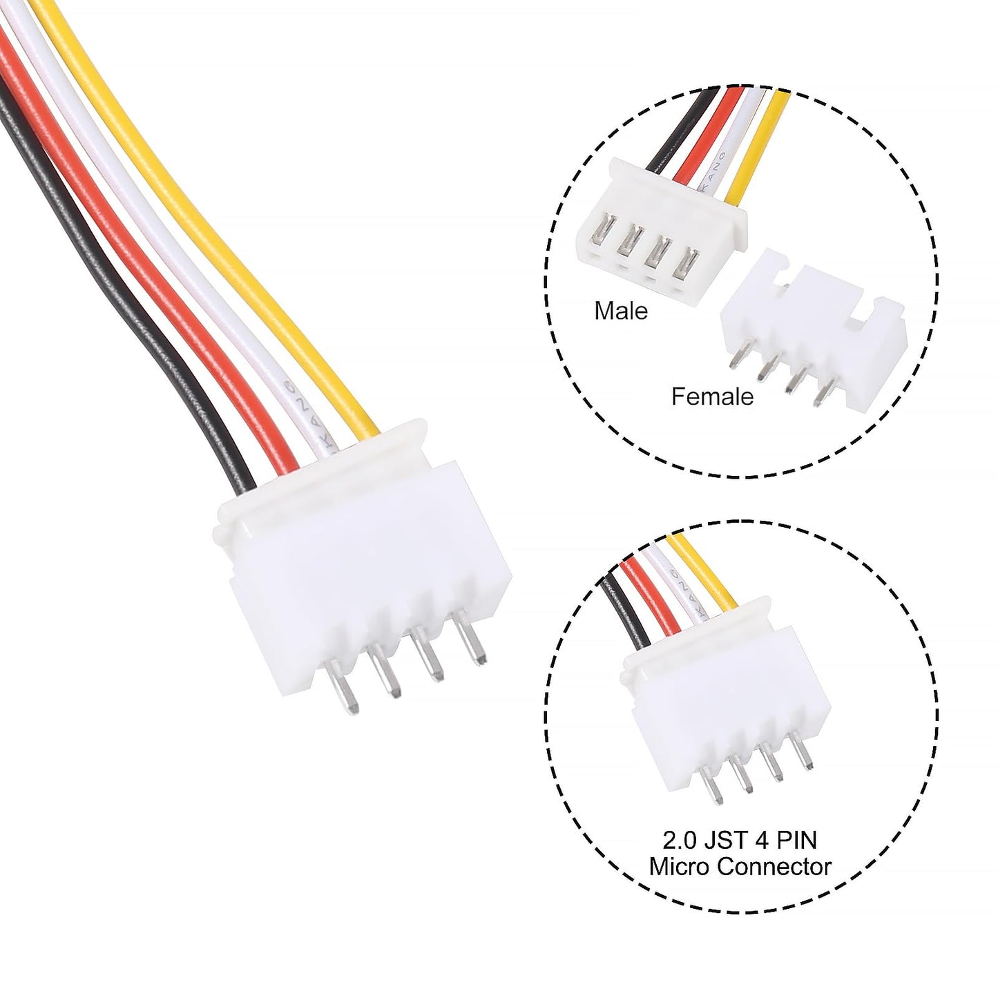 Alinan 20pcs JST-XH2.54mm 4 Pin Connector Kit, Included 10pcs Mini 4 Pin 26AWG Female Connector Plug with 200mm Cable Wire and 10pcs Micro 4Pin Male