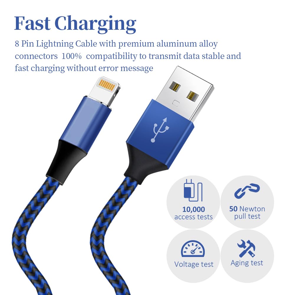 iPhone Charger [Apple MFi Certified] Lightning Cable 6PACK-3/3/6/6/6/10 FT Nylon Braided iPhone Charger Cord High Speed Cord for iPhone 14/13/12/11…