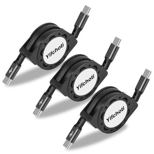 3 Pack PD 60W Retractable Charging Cable and Data Transfer, Type C to C Charger Port Adapter,Fast QC3.0 Charge Cord for iPhone 17/16 /15Plus/ Pro…