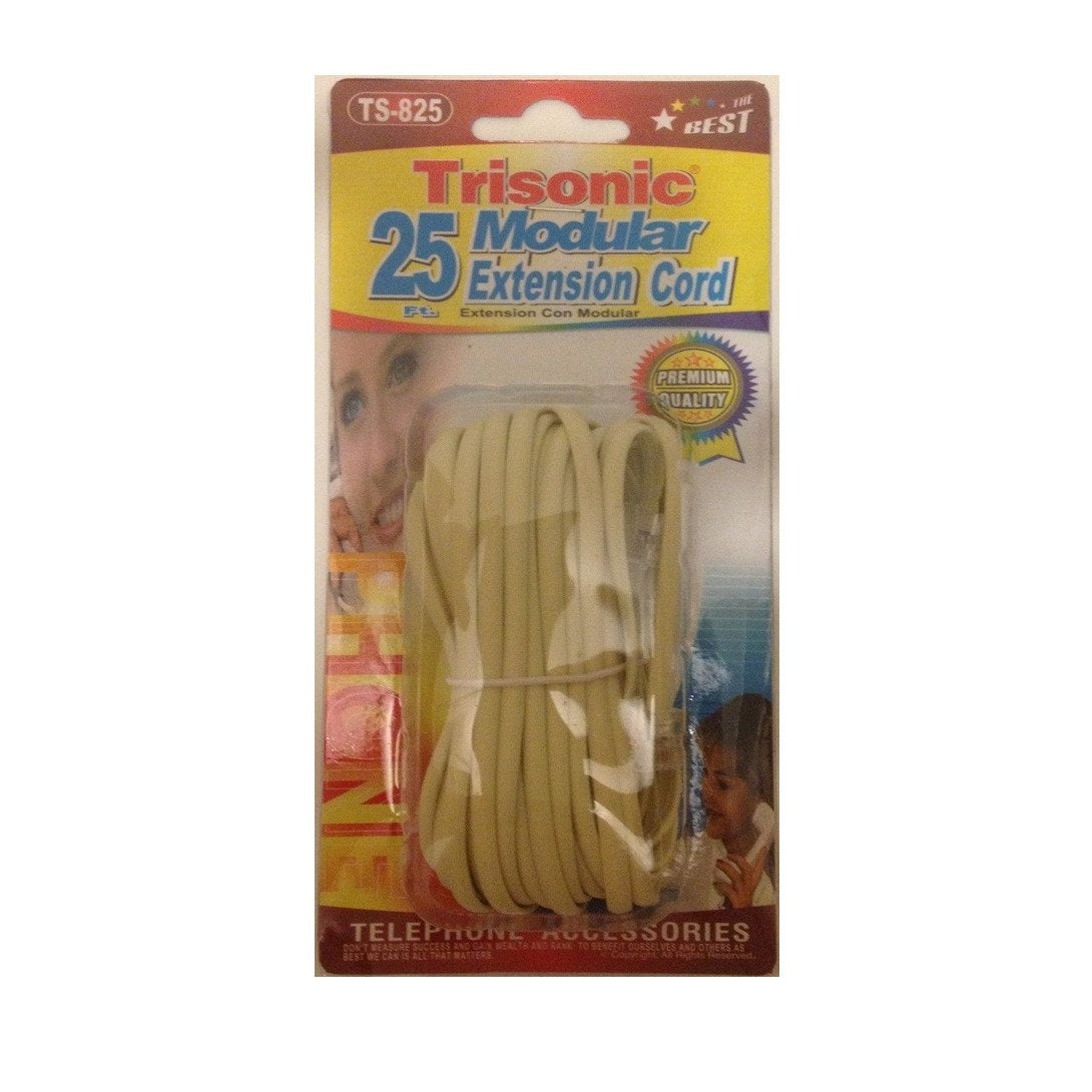Trisonic 25 feet Telephone Phone Extension Cord Cable Line Wire (25 Feet, Ivory) TS-825