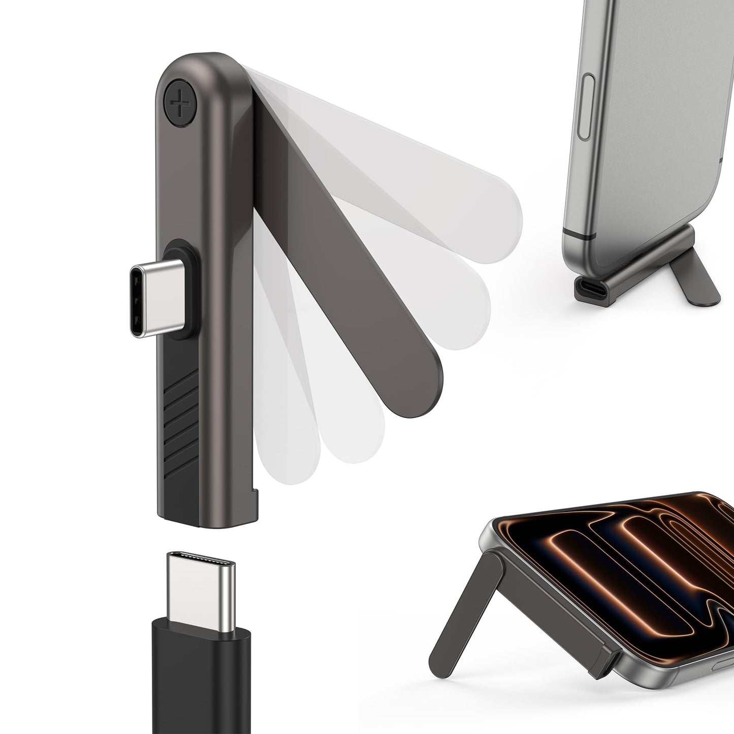 MagSync 2-in-1 Phone Stand with USB C Adapter, Compact Phone Kickstand Adapter, 60W Fast Charging While Watching, Right-Angle Design, Desk Stand