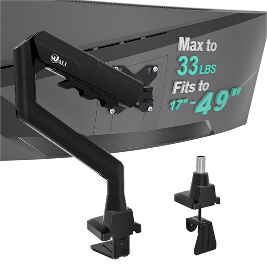 WALI Heavy Duty Single Monitor Arm for 17-49 Inch Flat Curved Ultrawide Screens, up to 33 Lbs, Adjustable Single Monitor Desk Mount for Home Office