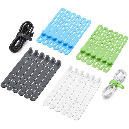 24 Pcs Silicone Cable Ties, Wire Cord Organizer, Cord Ties Reusable Cable Organizer 5Inch Cable Management Tie (4 Color) Cbfoeyk