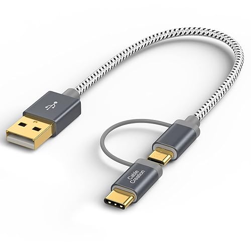 CableCreation 2 in 1 USB C Cable 0.8ft, Braided Micro USB + USB C to USB A Fast Charge Cord Compatible with Galaxy S22 Ultra Note 8, Pixel XL, Android