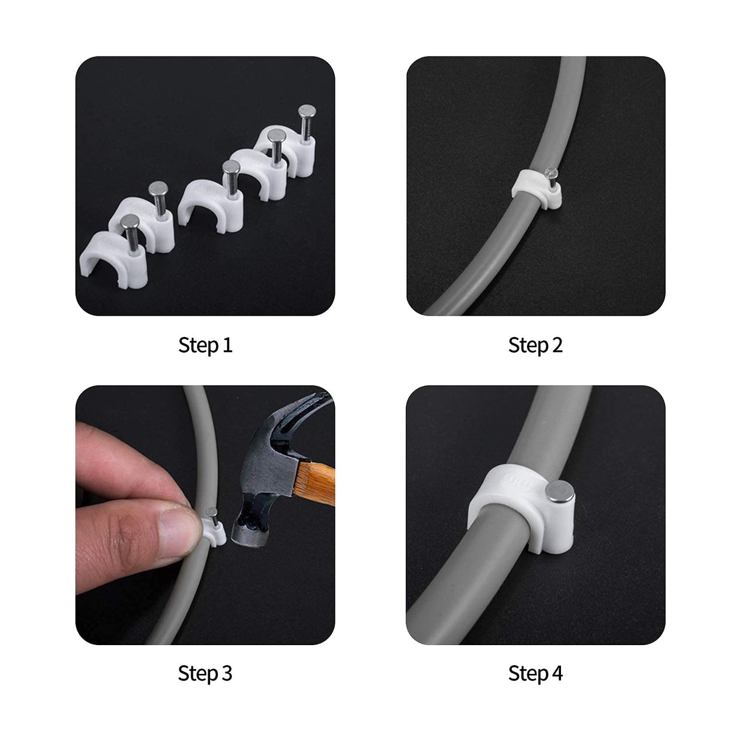 Abnii Cable Clips, 400 Pcs, 4mm 6mm 8mm 10mm, Wire Wall Clips with Steel Nails, Ethernet Cable Clips, Cable Tacks Coax Cable Clips, RG6 RG59 CAT6 RJ45