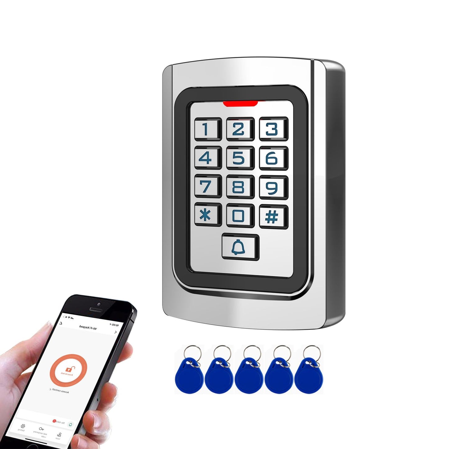 Door Access Control Keypad, Stainless Steel Outdoor IP68 Waterproof, 2000 Users, Wiegand 26-bit Input/Output, Tuya App Remote Control, RFID Card & PIN