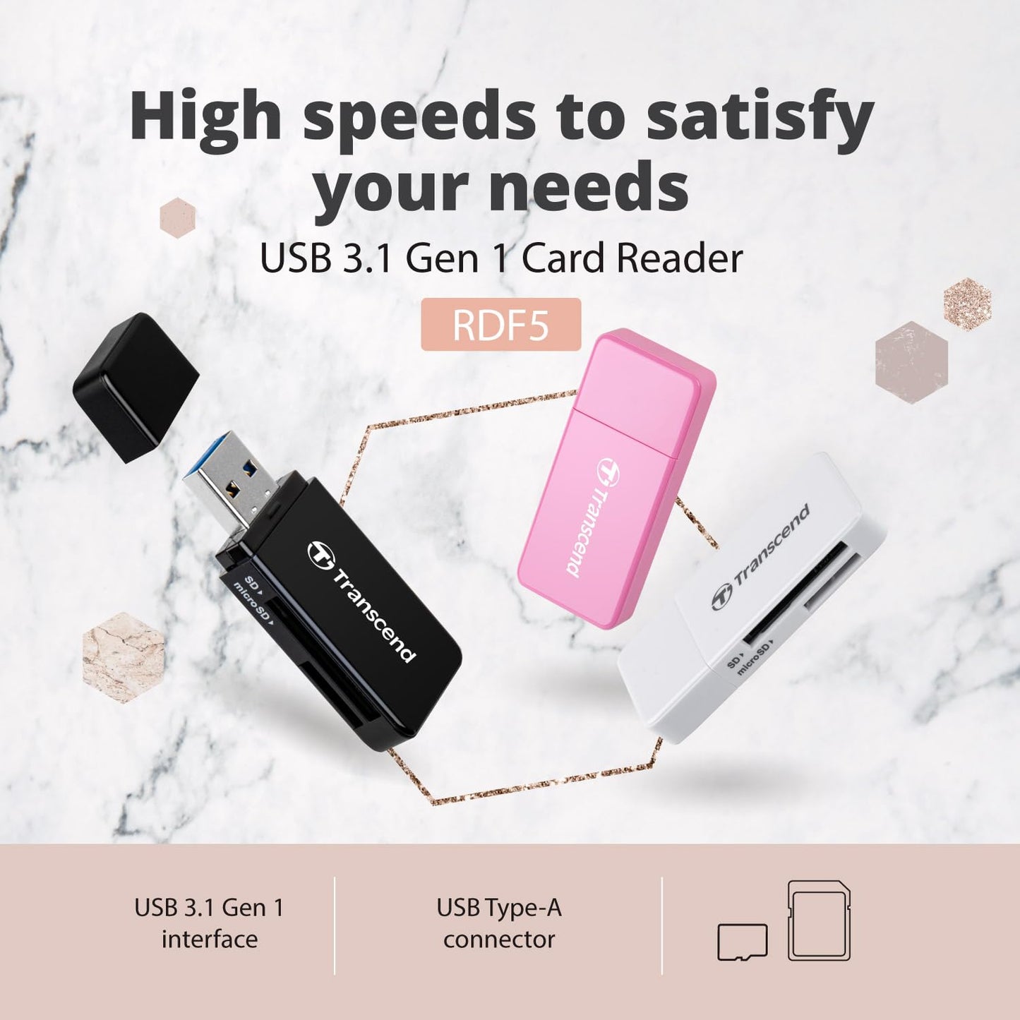 Transcend USB 3.1 SDHC/SDXC/ microSDHC/SDXC Card Reader, TS-RDF5R (Pink)
