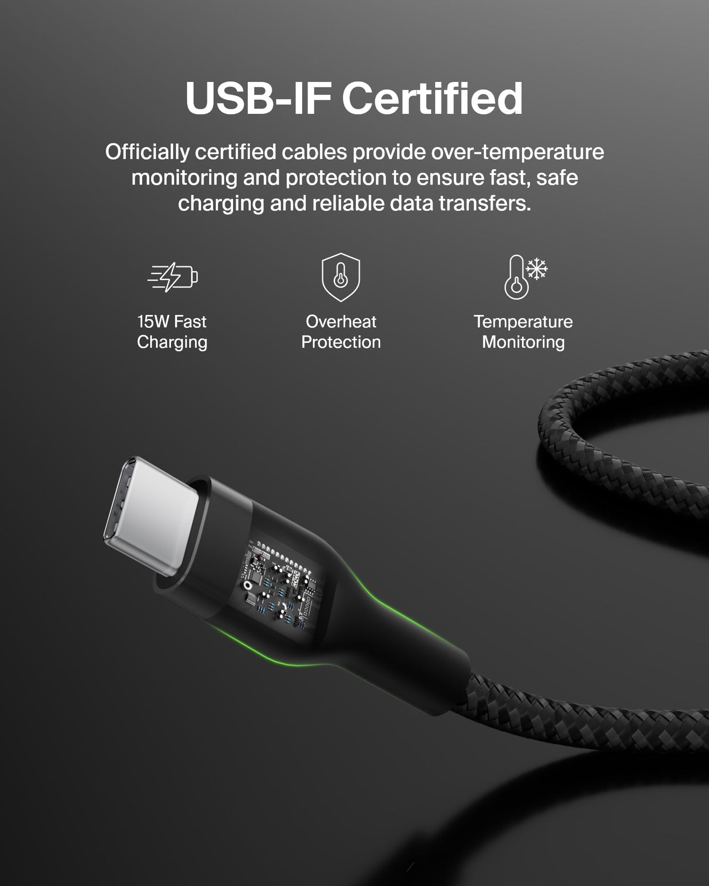 Belkin BoostCharge Pro Flex Braided USB-C to USB-A Cable (1M/3.3FT) USB-IF Certified Fast Charging Cable for iPhone 17, iPhone 17 Pro, iPad, Galaxy