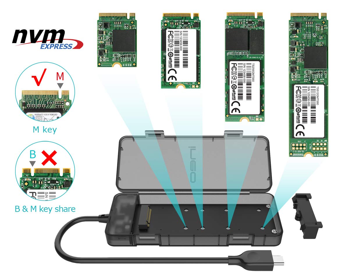 ineo Lightweight Plastic Tool-Free M.2 NVMe SSD Enclosure - 10Gbps Type C [C2575 M2 NVMe]